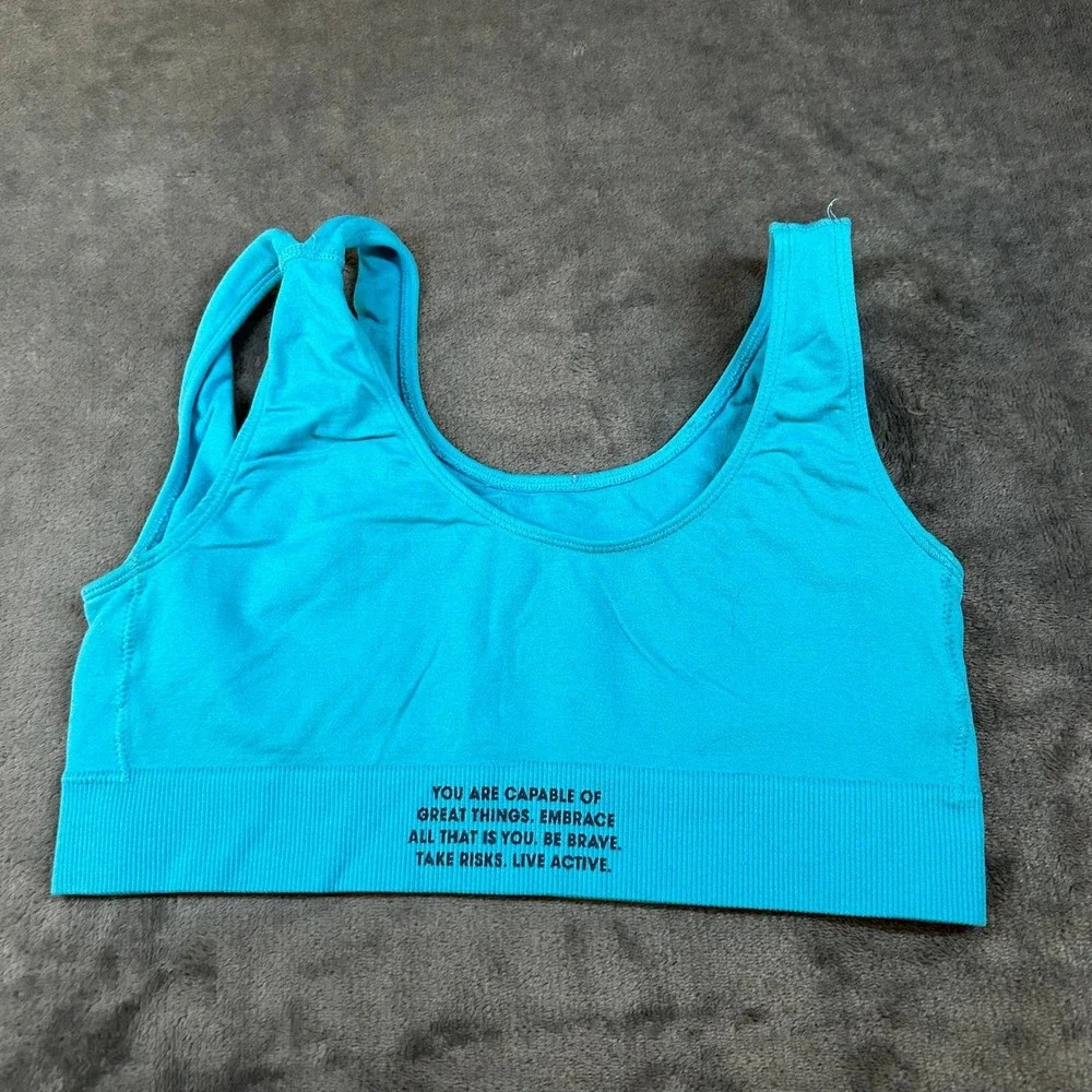 Justice Sport Oh So Soft Sports Bra Girls Size 3/4 Blue Graphic Seamless